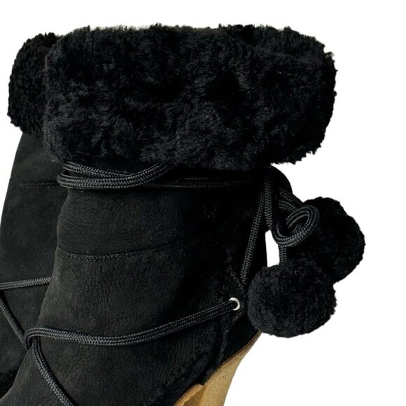 DIOR Boots Sz.9.5 Black Suede Shearling High Heel Pom Pom Drawstrings Fur Trim - Picture 14 of 16